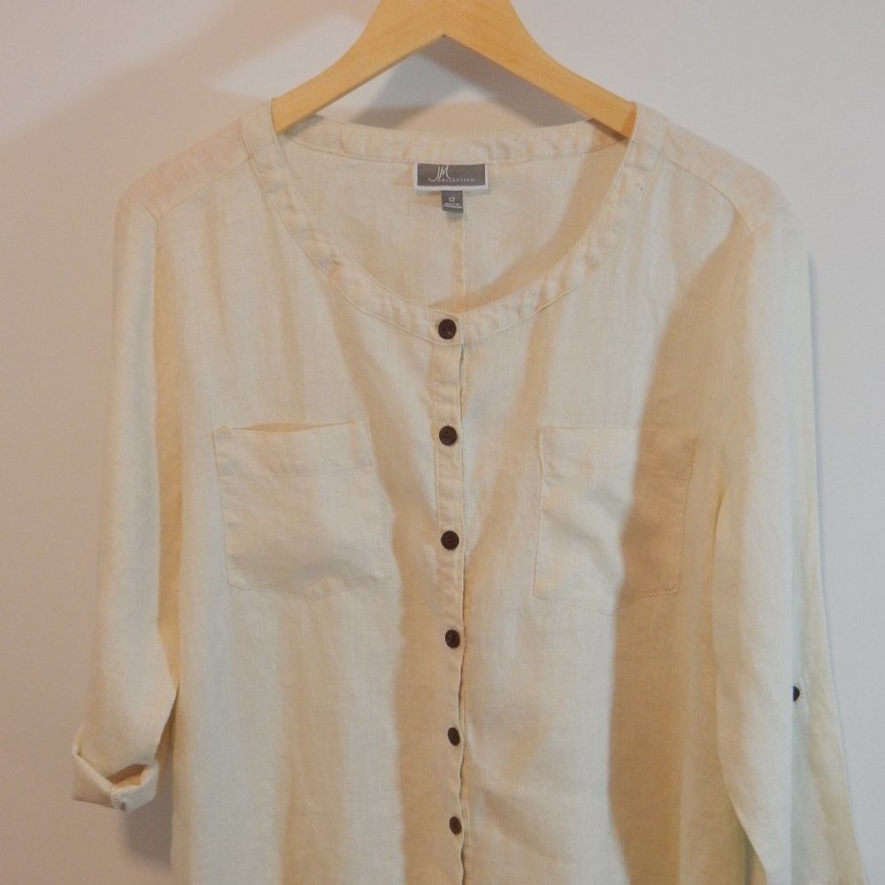 Jm Collections 100% Linen Relaxed Button Shirt - image 1